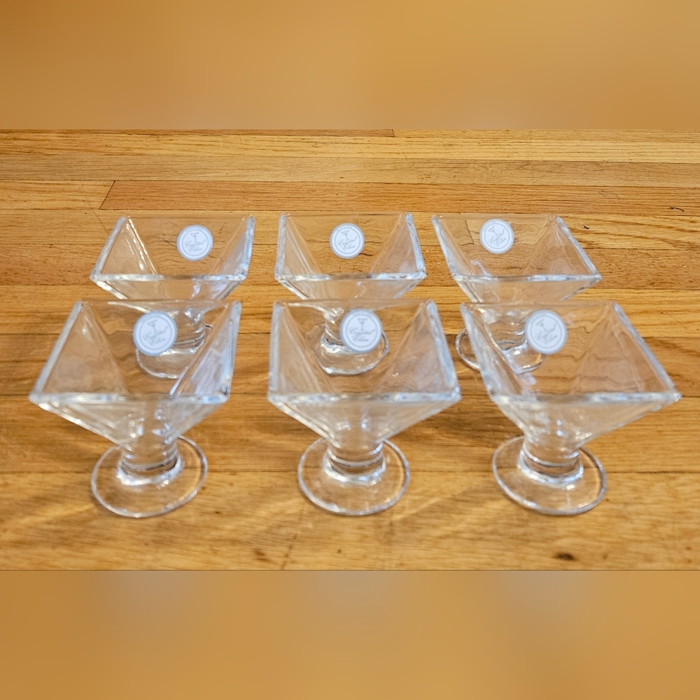 NWT 6 Crystal Clear Square Pyramid Shaped Footed Dishes